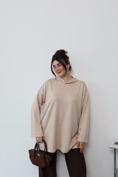 Moda Lippa Hanorac crem cu glugă