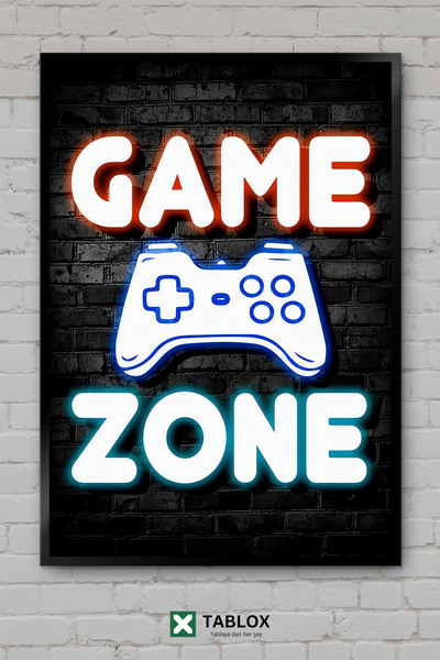 TABLOX Gaming Zone Gaming Zone Gamer Neon Poster de perete înrămat Tablou dec...