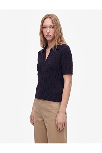 Koton Hair Braid Textured Short Sleeve Polo Collar Sweater
