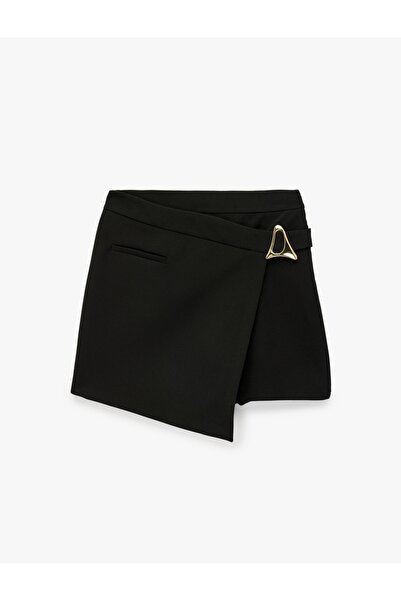 Koton Asymmetrical Mini Skirt with Pocket Detail and Metal Accessories, Regul...