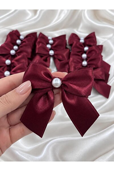 EvremStore 20 Adet 30mm İncili Bordo Kurdele Fiyonk - Bohça, Koli ve Hediye P...