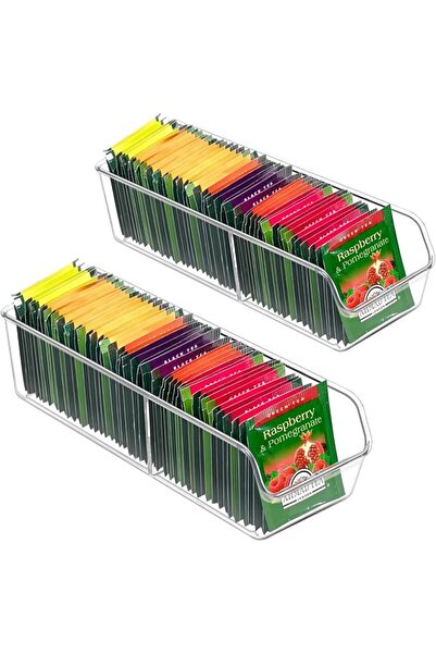 DURKU Modern Tea Packet Organizer, 2 Pack Clear Plastic Drawer, 2 Compartment...