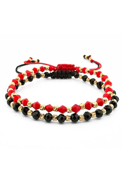 ZAFIRI ROMANIA Set of 2 adjustable bracelets Black & Red Gold - 14K Gold Plated