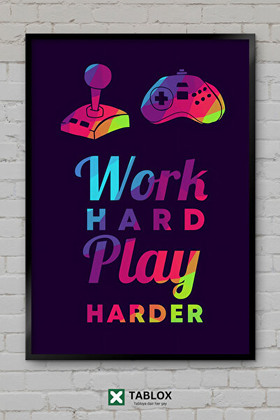 TABLOX Gaming Work Hard Work Hard Player Motivational Tablou decorativ înrăma...