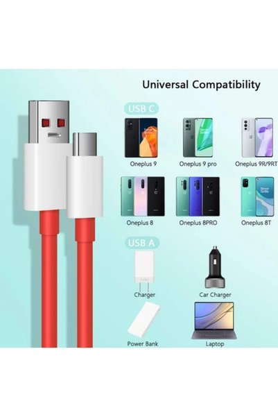 Generic 65W 5A USB To Type C Fast Charging Data Cable Compatible For OnePlus 9 9R N10 CE 2 5G Warp Charge 10 Pro 9RT 8 7 Pro 7 (Red)