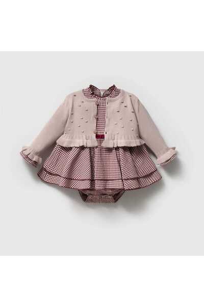 ministok Amour Alttan Snap Fastener Baby Girl Dress and Cardigan Set