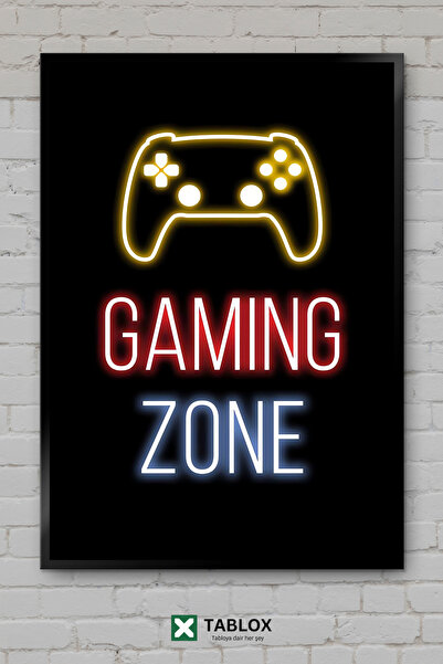 TABLOX Gaming Zone Gaming Zone Gamer Neon Poster de perete înrămat Tablou dec...