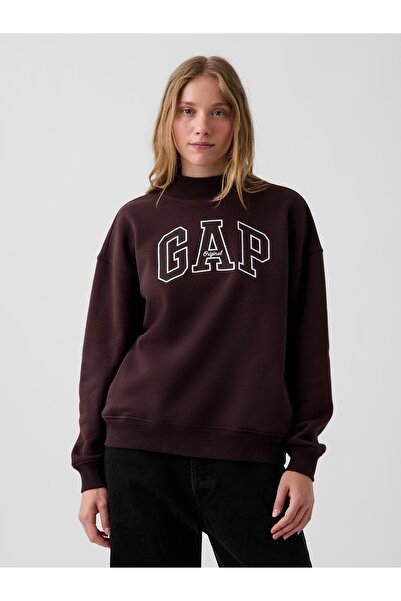 GAP Kadın Kahverengi VintageSoft Oversized Mockneck Logo Sweatshirt