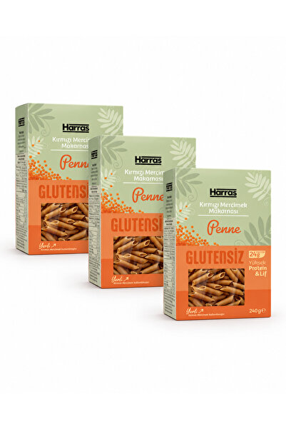 Harras Kırmızı Mercimek Glutensiz Penne Makarna 3 x 240 G – Toplam 720 G