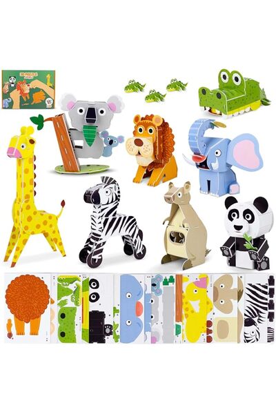 NALACAL 3D Puzzles for Kids, 8 Pack Jungle Animal Puzzles, Educational Toys f...