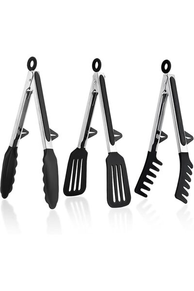 Yelajoy 3-Piece Kitchen Tongs Set with Non-Scratch Tips – 9/12 Inch Stainless...
