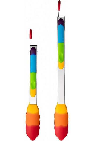 KASTWAVE Heat Resistant Silicone Kitchen Tongs Set, 2-Pack Stainless Steel Co...