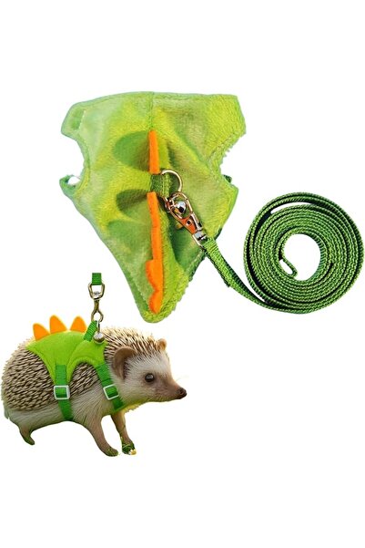 EXCEFORE Adjustable Hedgehog Harness and Collar Set, Green Dinosaur Pet Vest,...