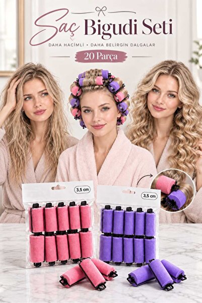 invictus design Kadın 2'li Set 20 Parça Mor & Pembe Süngerli Klipsli Gece Big...