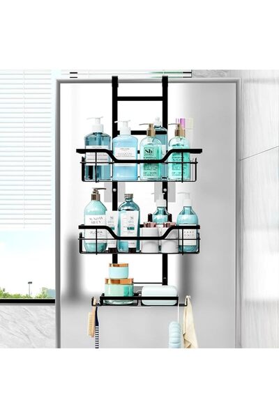 LeQQ Over the Door Shower Caddy, 3-Tier Black Rustproof Bathroom Hanging Orga...