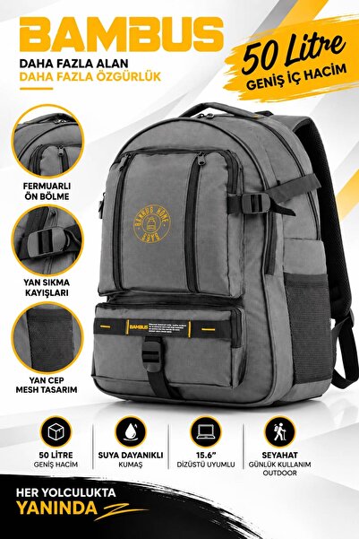Bambus Fit 50 Litre Yarım Dağcı Sırt Çantası Outdoor Seyehat Deprem Gezi Çantası