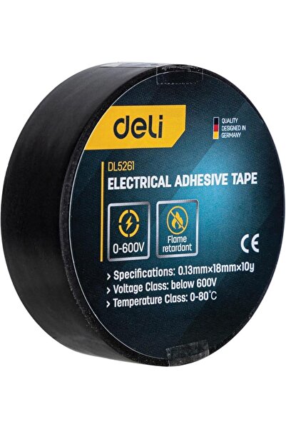 Deli Electrical Insulating Tape, 0.13 mm x 18 mm x 9.15 mm Size, Black