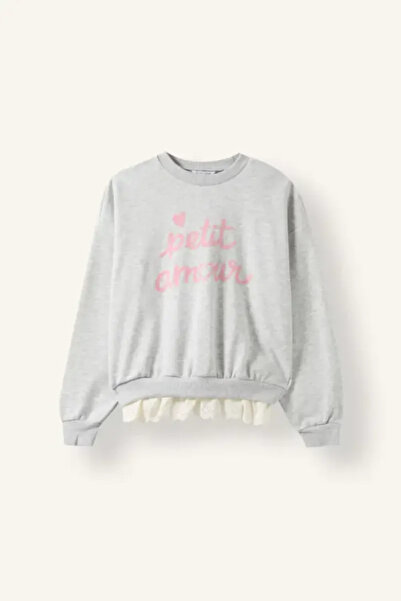 DeFacto Crew Neck Printed Ruffle Detailed Long Sleeve Sweatshirt Girls I5290A...