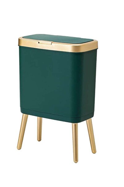 Arabest Slim Bathroom Trash Can with Lid and Gold Edge,4 Gallon Narrow Plasti...