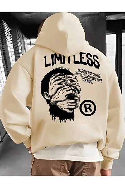 JANTIL MODA Unisex Oversize 3 Thread Raster Printed Hooded Sweatshirt with Ka...