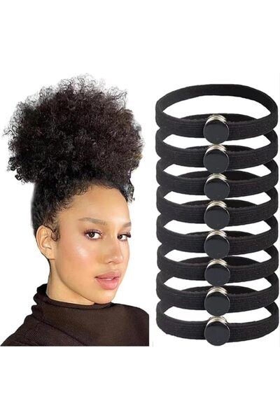 AlSheikaha Black Elastic Snap Hair Ties (8-Pack) - Durable Material for Long-...