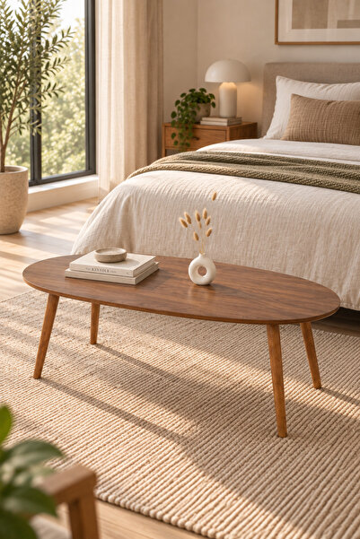 talasmart Walnut Ceviz Desenli Oval Uzun Orta Sehpa – Doğal Ahşap Ayaklı Mid-...