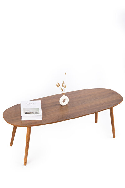 talasmart Walnut Ceviz Desenli Oval Orta Sehpa – Doğal Ahşap Ayaklı Mid-Centu...