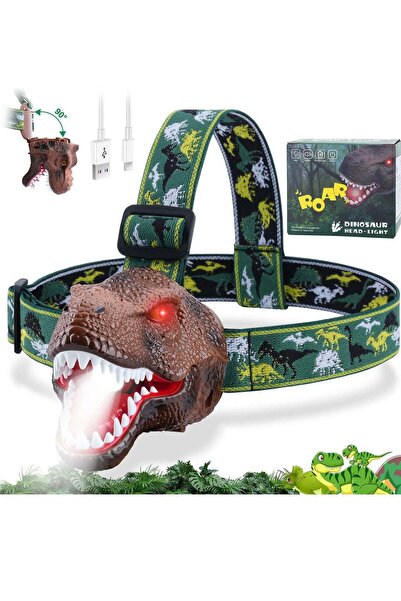 Arabest Rechargeable Dinosaur LED Headlamp for Kids,T-Rex Headlight with Roar...