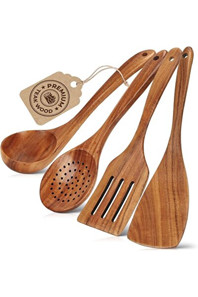 GENERAL 4-Piece Wooden Utensil Set, Teak Wood Cooking Utensils Set, Wooden Sp...