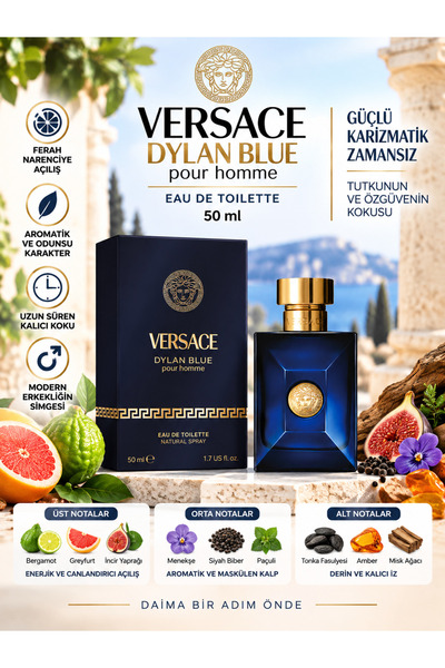 Versace Dylan Blue Pour Homme Eau de Toilette 50 ml – Aromatik Baharatlı ve O...