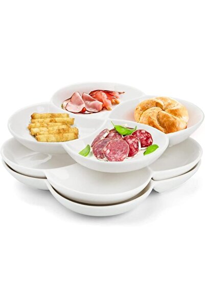 GENERAL Tazweeq Set of 3 Porcelain Serving Trays, 4 Compartments with Dip Bow...