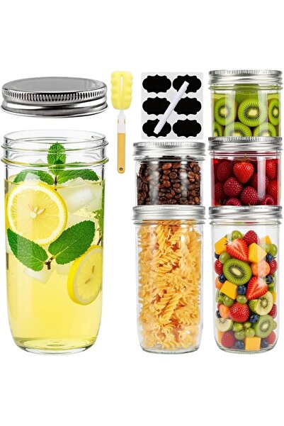 Home Zone Wide Mouth Mason Jars 24 oz, 6 Pack Glass Canning Jars with Airtigh...