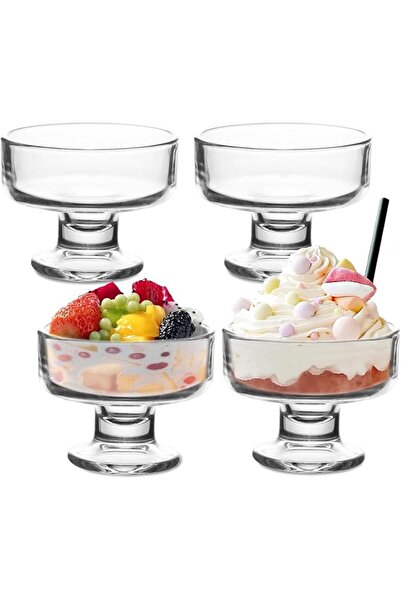Home Zone 4 Pack 7oz Glass Ice Cream Bowls- Versatile Dessert Bowls & Cups fo...
