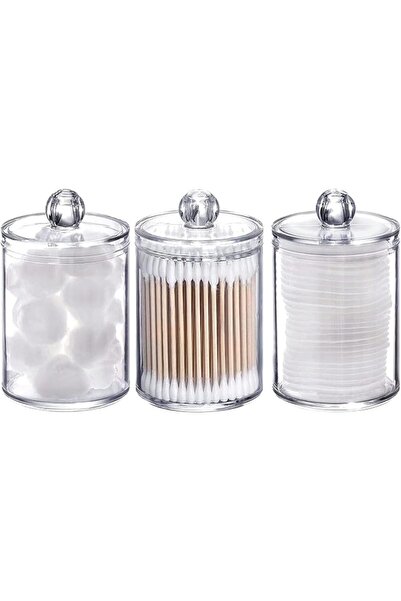 XICEN 3 Pack Plastic Cotton Swab Ball Pad Holder, 10 Oz Bathroom Organizer, J...