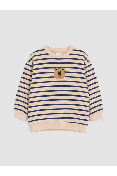 LC Waikiki Rmz Gi̇yi̇m Farkiyla Striped Embroidered Baby Boy Sweatshirt