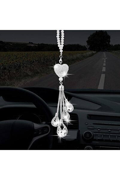 Novax Crystal Heart Car Charm, Bling Diamond Rear View Mirror Hanging Ornamen...