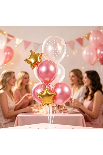Re 7-piece table stand balloon decoration kit, rose gilded metallic latex bal...