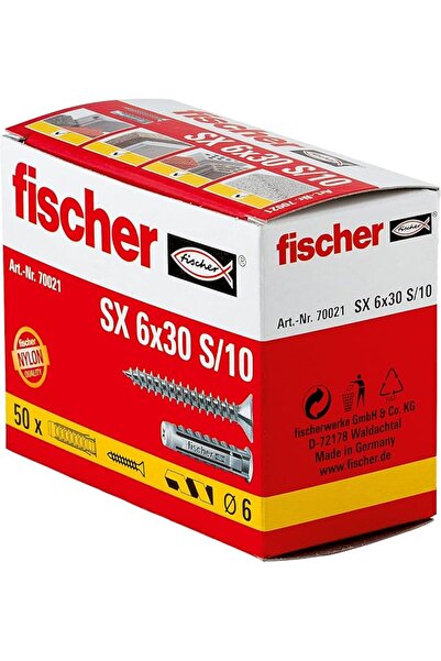 Fischer SX S/10 Plug and Screw, 6 mm x 30 mm Size