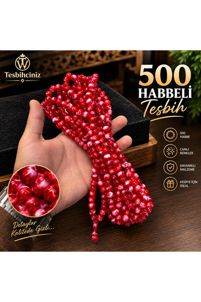 tesbihciniz Red Patterned 500 Habbeli Zikir Prayer Beads