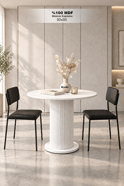 Renlife Yuvarlak MDF Yemek Masası 90x90 cm Bohem Tasarım Mutfak ve Salon Masa...