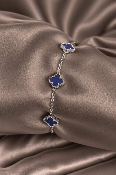 serelya 316L Steel Silver Color Navy Blue Baby Boy Clover Women's Bracelet