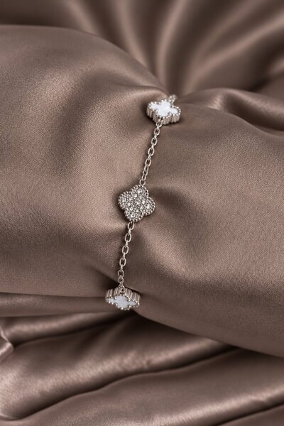 serelya 316L Steel Silver Color White and Zircon Stone Baby Boy Clover Women ...