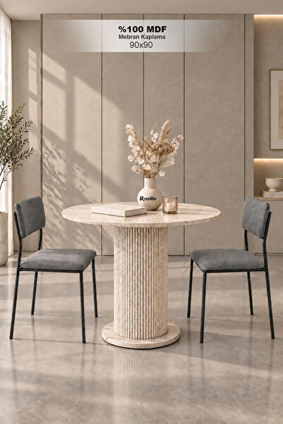 Renlife Yuvarlak MDF Yemek Masası 90x90 cm Bohem Tasarım Mutfak ve Salon Masa...