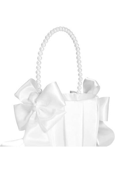 wisfunlly Flower Girl Basket with Pearl Handle, Ivory Fariy Wedding Baskets,B...