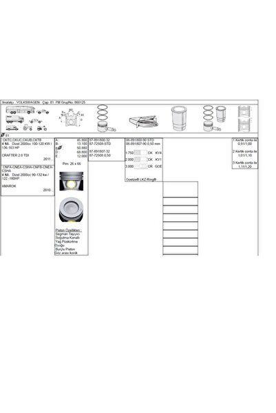 87-72508-STD Piston Segman 81.00mm STD Amarok 122 163 180ps Beetle 140ps Crafter 109 136 142 163ps