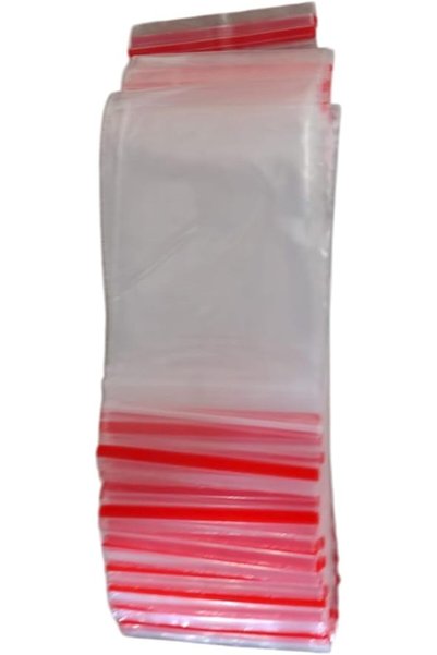FWM 100PCS Clear Plastic Storage Bags with Red Zip Seal, Resealable (9.5X6 CM)