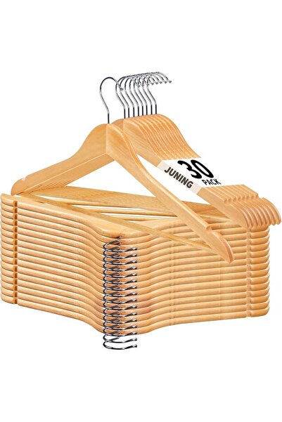 Partyreal 30-Pack Wooden Hangers with 360° Hook - Durable, Smooth Finish Suit...