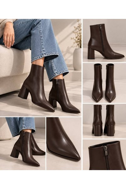 İncimoda Pointed Toe Block Heeled Women's Ankle Boots