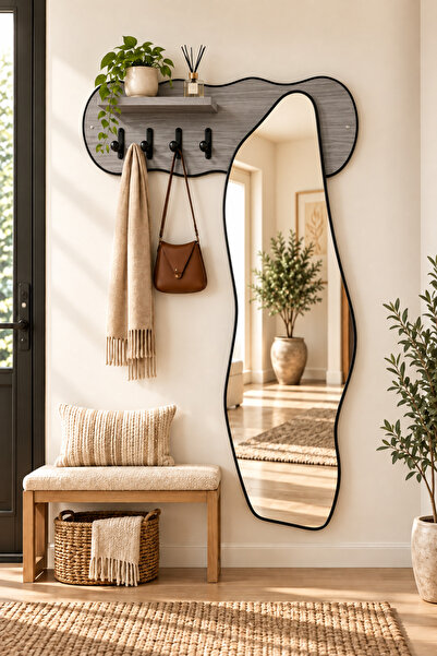 Generic Brand Wall Mounted Wavy Full Length Mirror with Shelf & 4 Heavy-Duty ...