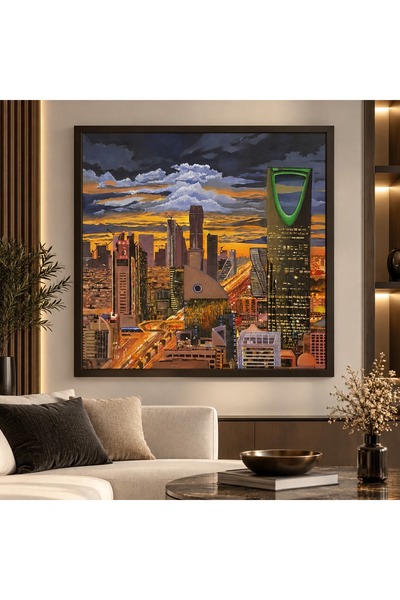 ALAYRA International لوحة فنية لمنظر مدينة الرياض من سيجن تاتش، مقاس 40×40 سم...